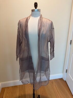 Eileen Fisher Sheer Open Front Long Kimono Duster - Mauve